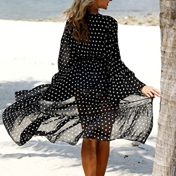 Womens Long Chiffon Beach Blouses Cardigan Kimono - Picture 10 of 10